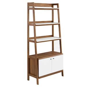 Bixby 71 in. Walnut White 4-Shelf Standard Bookcase with Concealed Storage Area