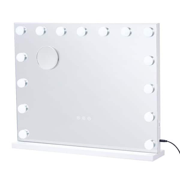 Hollywood Vanity Mirror With Lights, 19 in. W x 4.7 in. H Modern Classic Art Deco Square, 15 Dimmable Bulbs and3 Color