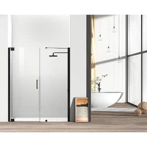 Simply Living 60 in. W x 72 in. H Semi-Frameless Hinged Shower Door in Matte Black with Clear Glass