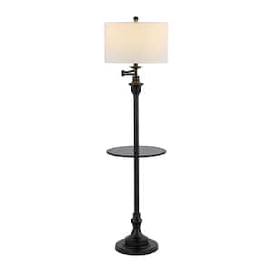 Cora 60 in. Black Metal/Glass LED Side Table and Arc Floor Lamp
