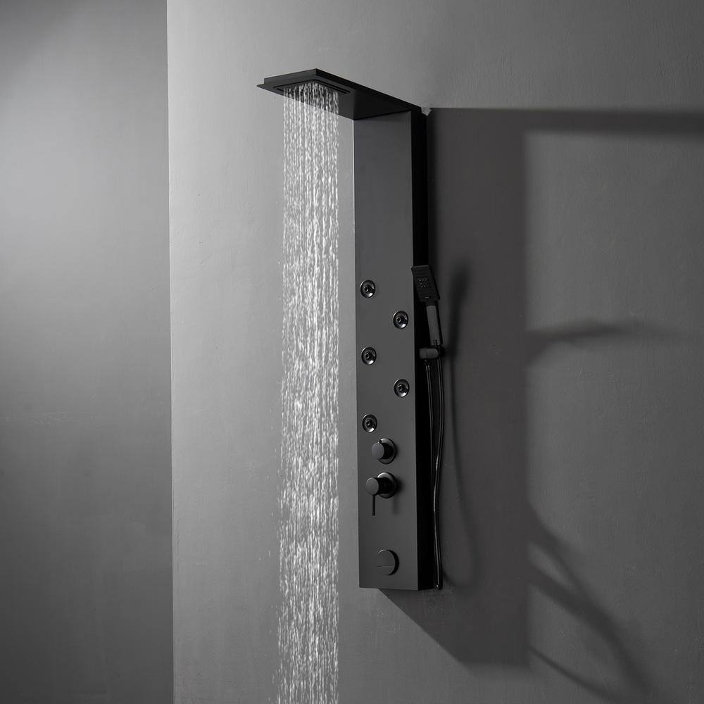 Matte Black Metal 4-Jet Rainfall Shower Panel System