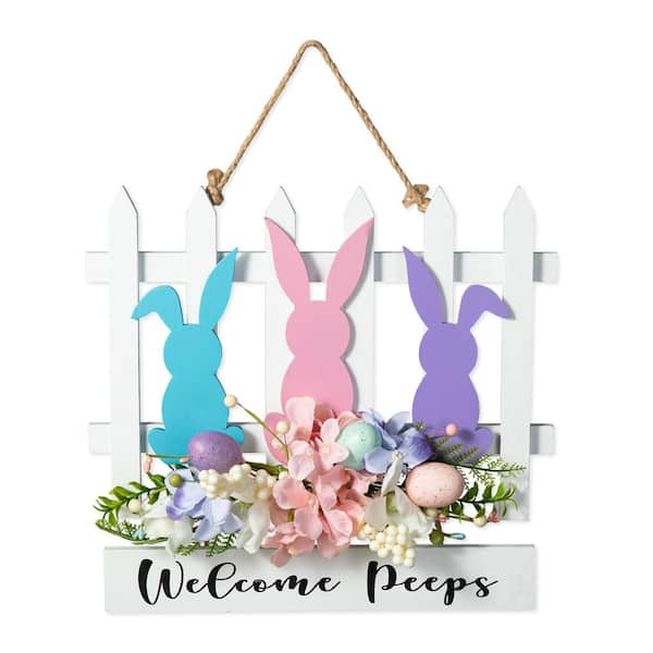 14 in.L Easter Wooden Bunny Fence Door Hanger