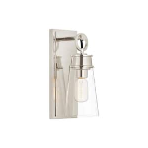 Wentworth 4.5 in. 1-Light Polished Nickel Wall Sconce Light with Glass Shade