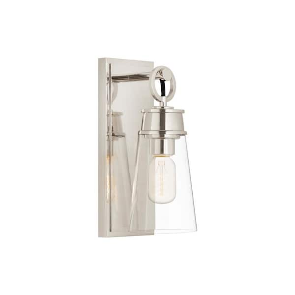 Unbranded Wentworth 4.5 in. 1-Light Polished Nickel Wall Sconce Light with Glass Shade
