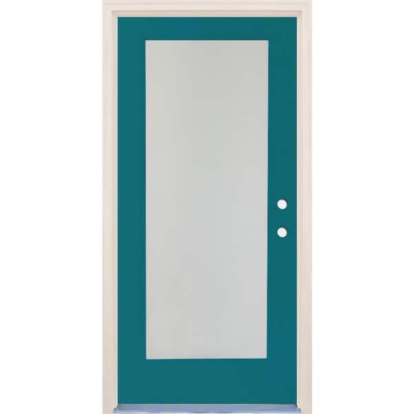 Builders Choice 36 in. x 80 in. Left-Hand/Inswing 1 Lite Satin Etch Glass Reef Painted Fiberglass Prehung Front Door with 4-9/16" Frame