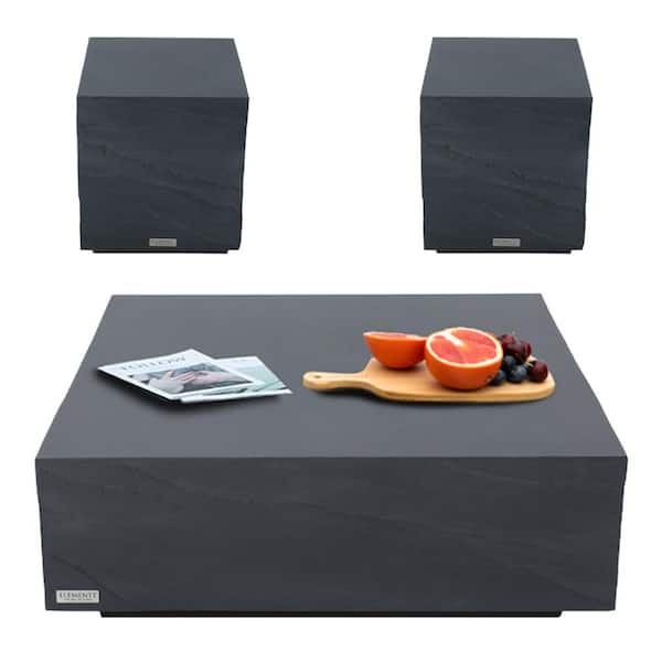 Sol Living Elementi Colorado 14 in. Slate Black Square Concrete Outdoor Coffee Table and Side Table