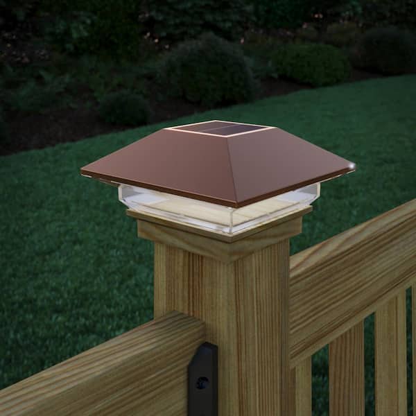 4 in. x 4 in. Copper Solar Pyramid Post Cap with Pressure Treated Wood Base (2-Pack)