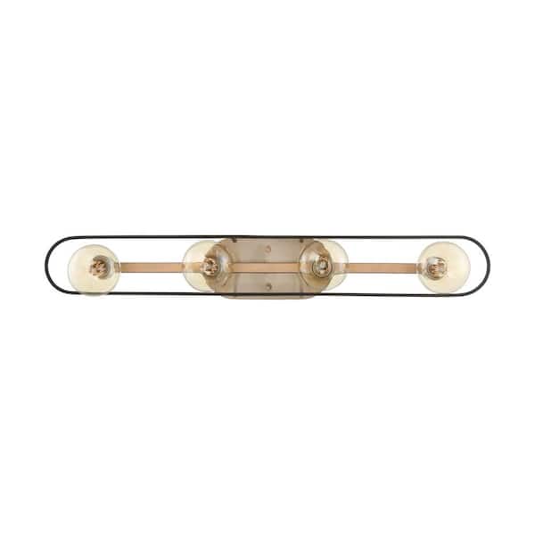 SATCO Chassis 32.25 in. 4-Light Copper Brushed Brass/Matte Black Vanity Light with No Shade