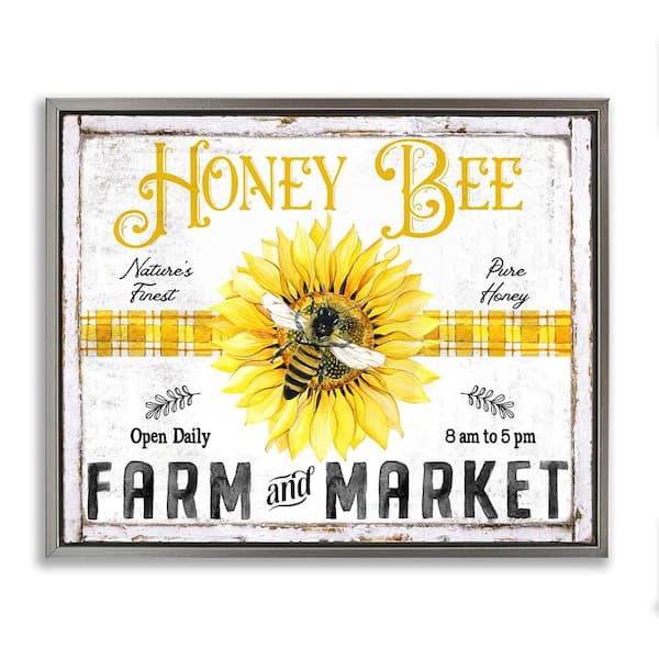 Stupell Industries Rustic Honey Bee & Flower by Creatif Belle Gray Floater Frame Animal Graphic Art Print 17 in. x 21 in.