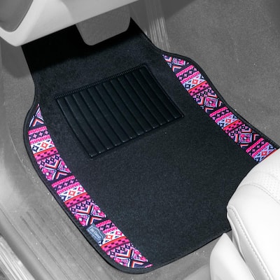 Pink Mesa11 Southwestern Print Trim Carpet Floor Mats - Full Set