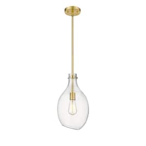 Norwalk 1-Light Satin Gold Shaded Pendant Light with Clear Glass Shade