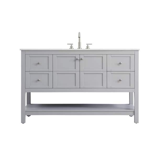 54 in. Single Sink Grey Bath Vanity with White Engineered Marble Top