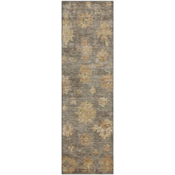 Mayfield Premium Machine Washable Abstract AMF2305 Taupe 2 ft. x 7 ft. Runner Rug