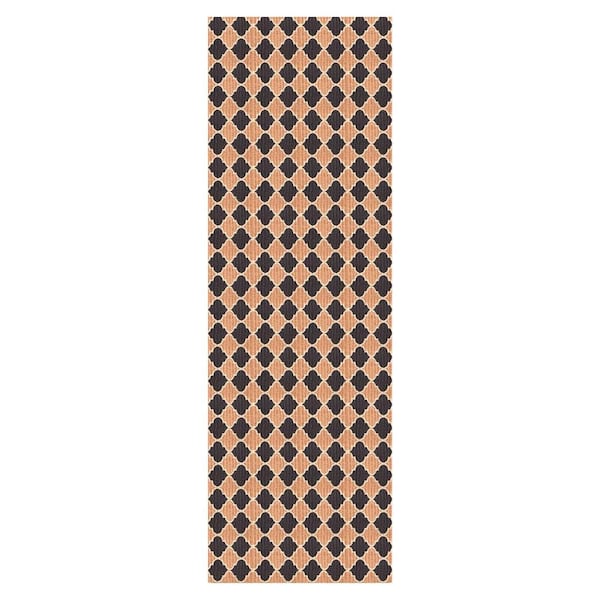 PLAYA RUG Heavy Duty Black and Beige 36 in. W x 12 ft. L Indoor/Outdoor Trellis Runner Rug