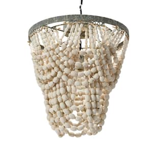15 in. 1-Light Draped Wood Bead Flush Mount with No Glass Shade