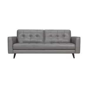 Daeson 86 in. Mid-Century Modern Gray Leather Square Arm Sofa