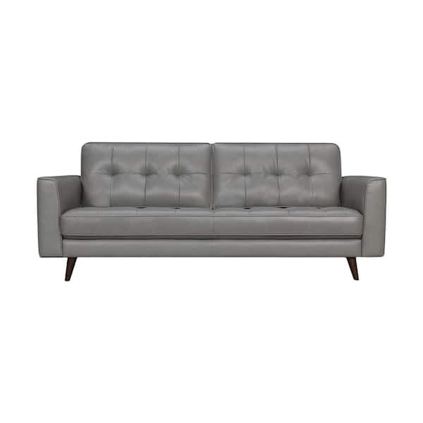 Armen Living Daeson 86 in. Mid-Century Modern Gray Leather Square Arm Sofa