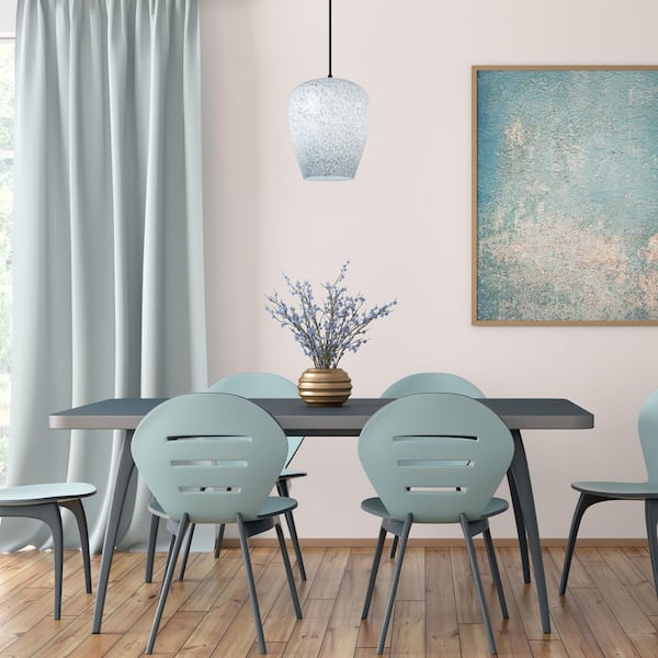 Ella 25-Watt 1-Light Black Metal Dome Pendant Light with Hand-painted Glass Shade