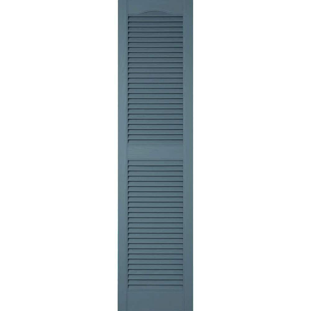 12 in. x 60 in. Lifetime Vinyl Custom Cathedral Top Center Mullion Open Louvered Shutters Pair Wedgewood Blue price history on PriceWatchPro