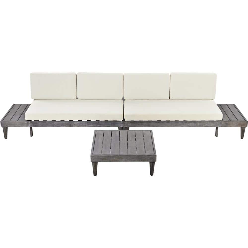Outdoor 3-Piece Patio Furniture Set Solid WoodSofa Set Conversation Set wit