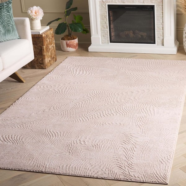 Revive 9 ft. x 12 ft. Pink/Ivory Solid Abstract Wavy Area Rug