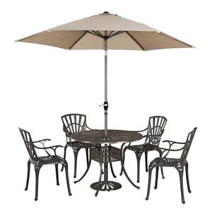 Grenada 42 in. Taupe Tan 5-Piece Outdoor Cast Aluminum Round Dining Set with Umbrella