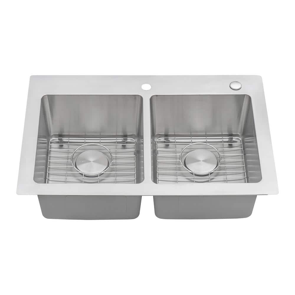 Ruvati 37" Stainless Steel Double Bowl Drop-In Kitchen Sink