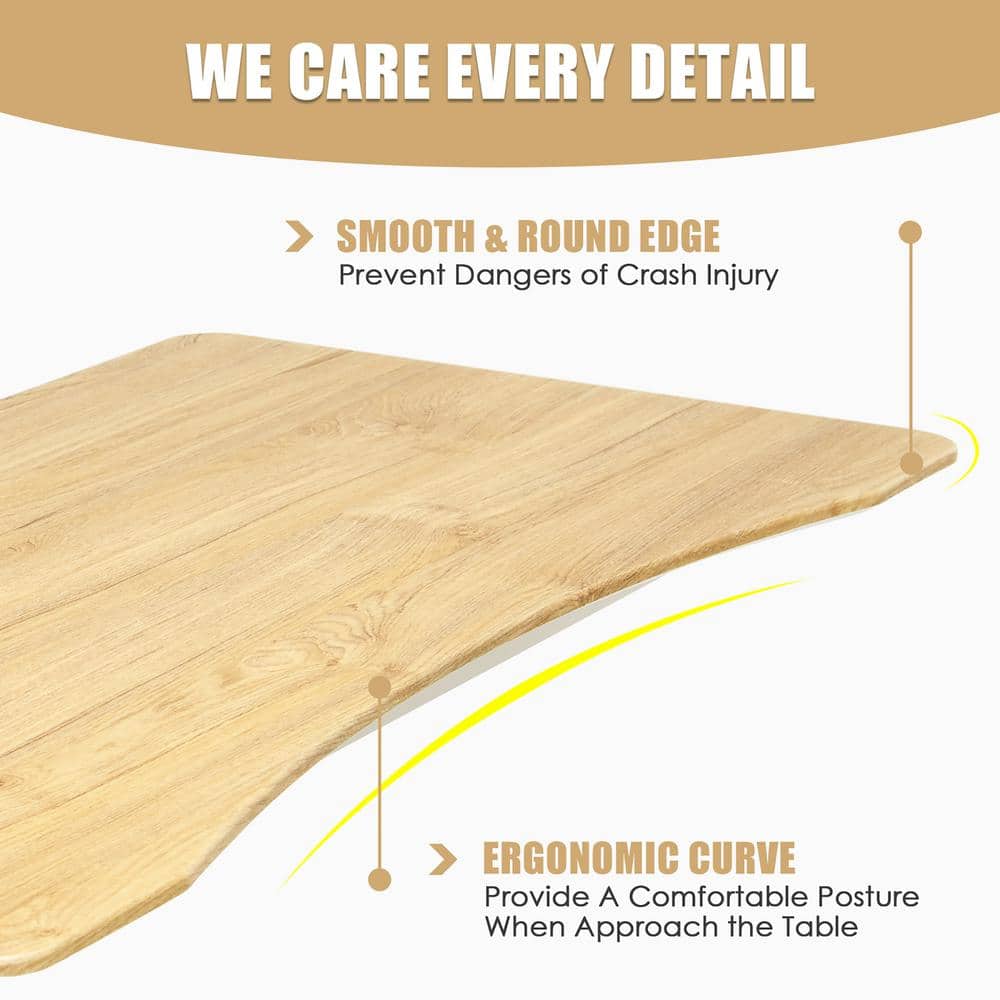 Adjustable Natural Wood and Metal U-Shaped Desk with Wheels