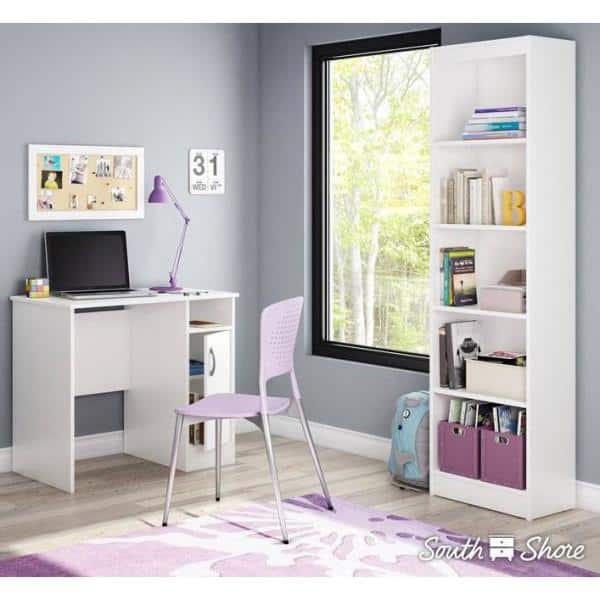 Sleek Pure White Laminate Computer Desk with Drawer and Keyboard Tray