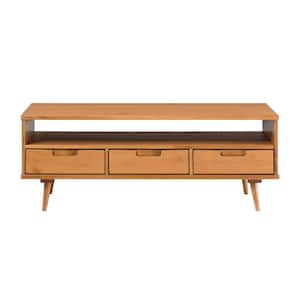48 in. Caramel Rectangle Solid Wood Top Coffee Table with Storage