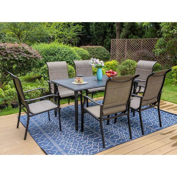 PHI VILLA Black 7-Piece Metal Rectangle Patio Outdoor Dining Set