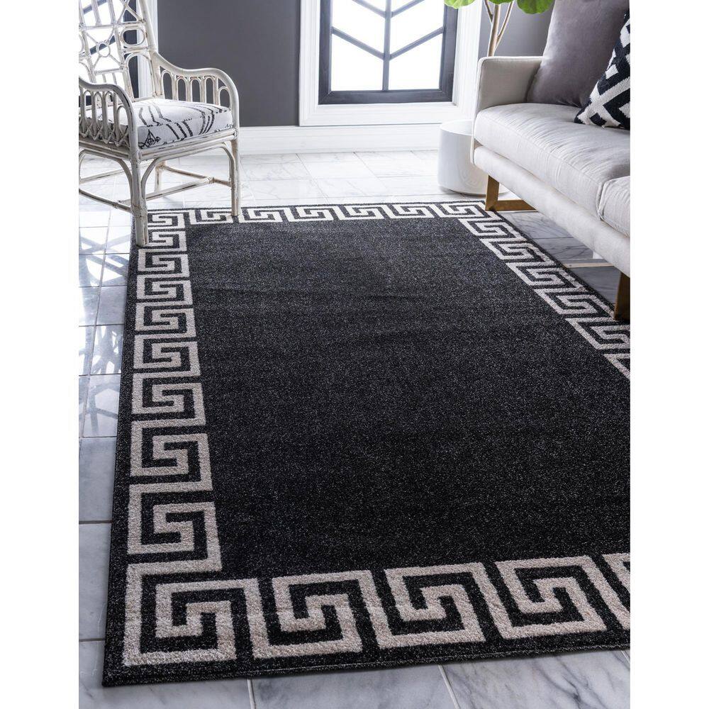 Charcoal Geometric Easy-Care Synthetic Rectangular Rug, 5' x 8'