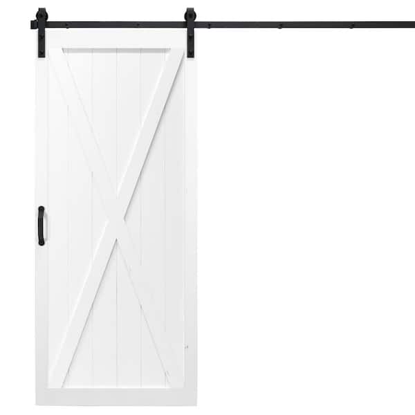Dogberry Collections 36 in. x 84 in. Classic X White Alder Wood Interior Sliding Barn Door Slab with Hardware Kit