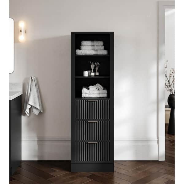 Milan 20 in. W x 16 in. D x 65 in. H in Black Freestanding Bathroom Linen Cabinet with Doors and Adjustable Shelves