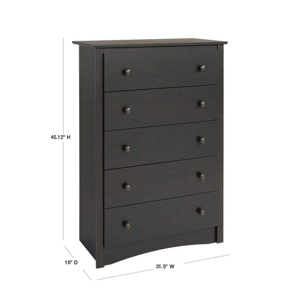 Washed Black 5-Drawer Vertical Chest