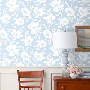 Ava Floral Blue Peel and Stick Wallpaper Panel (covers 26 sq. ft.)