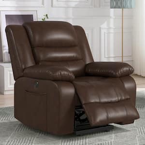 38.2 in. W Brown Leather Lift Recliner Chair with Dual Motor, Oversized Power Recliners with Electric Massage Heating