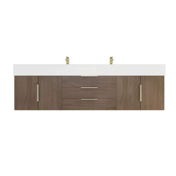 Bethany 71 in. W. x 20 in. D x 22 in. H Double Sink Floating Bath Vanity in Light Oak with White Acrylic Top