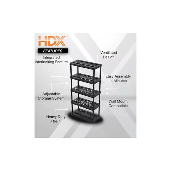 5 Tier Plastic Garage Storage Unit in Black (36 in, W x 73.5 in H x 18 in. D)