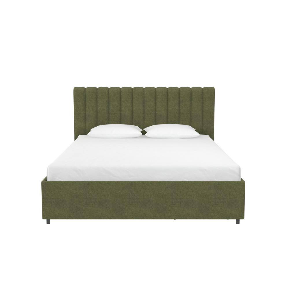 Queen Brittany Upholstered Bed with Storage Drawers Olive Green - Novogratz