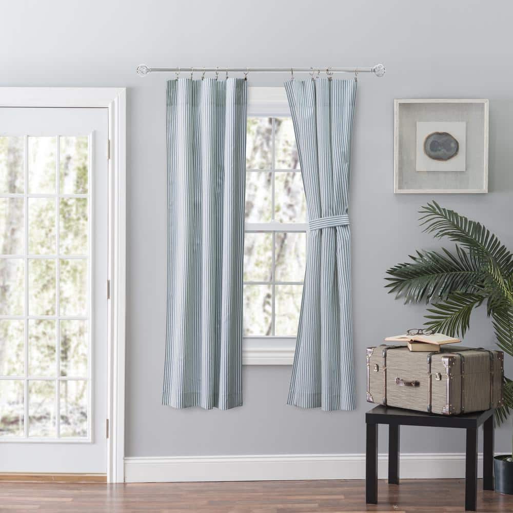Blue Striped Cotton Polyester Room-Darkening Curtains