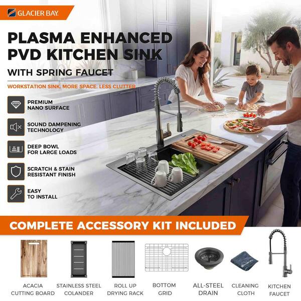 Glacier Bay 27 in. Drop-In Single Bowl Workstation Kitchen Sink