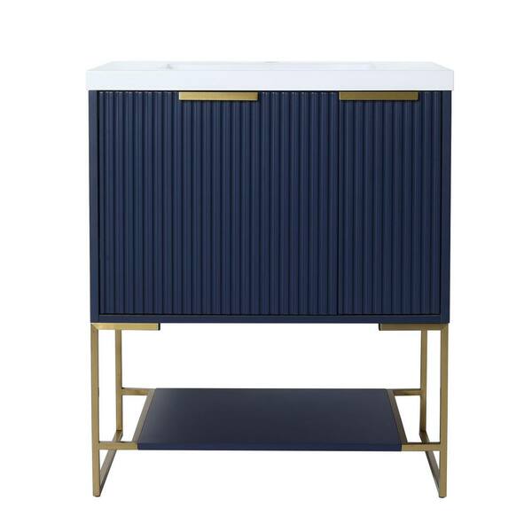 Miscool Anky 29.5 in. W x 18.1 in. D x 35 in. H Single Sink Bath Vanity in Navy Blue with White Resin Top