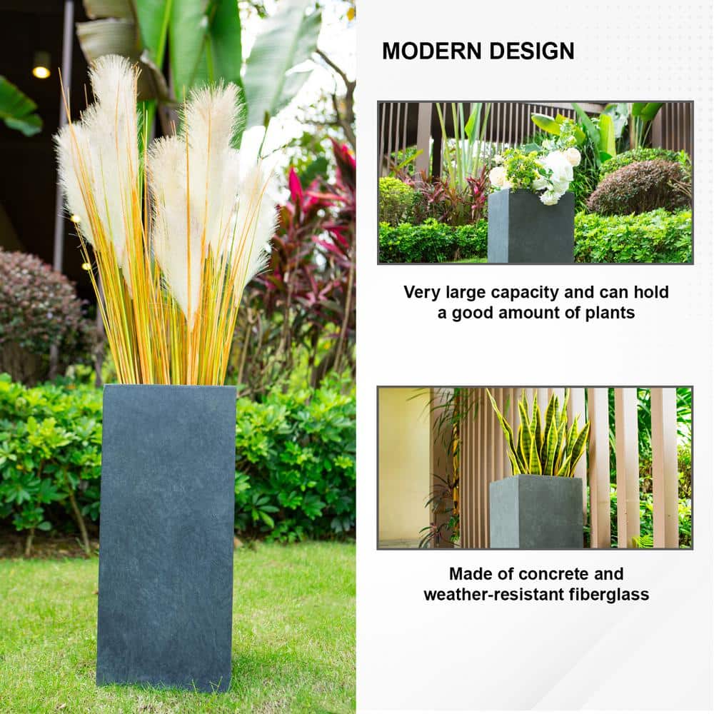 Kante 24" Tall Charcoal Lightweight Concrete Rectangular Planter