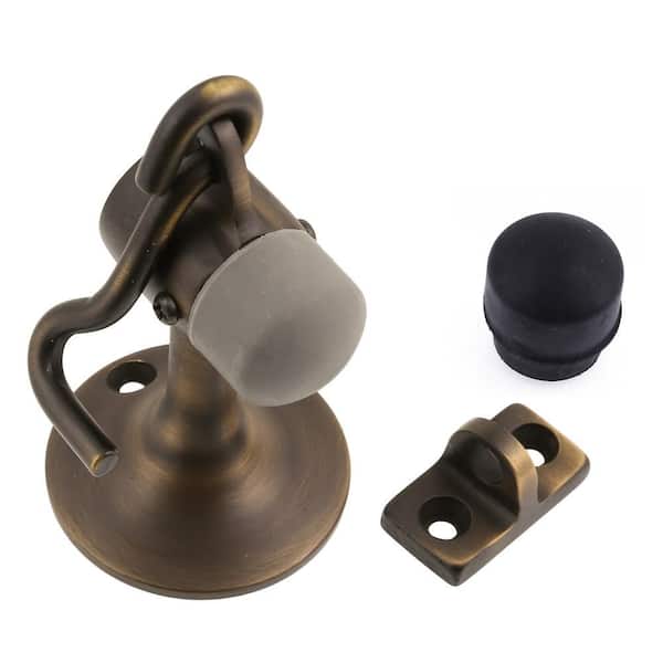 Antique Brass Solid Brass Cannon Floor Door Stop with Hook and Holder