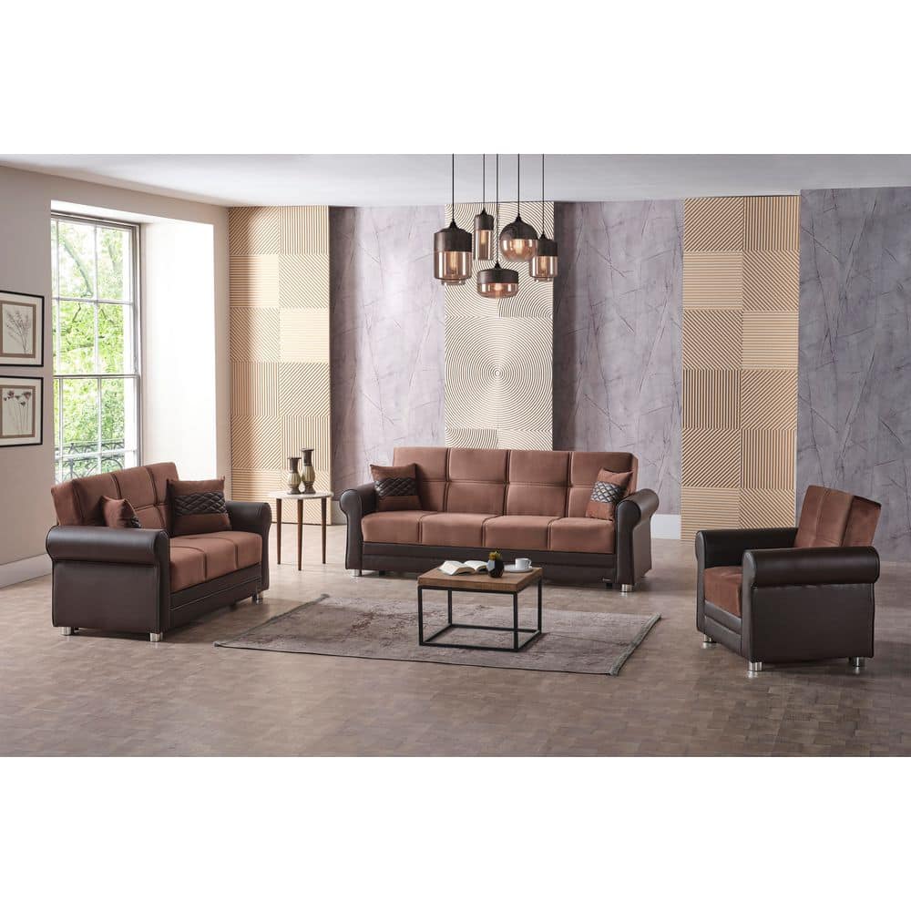 Convertible Microfiber Arm Chair Sleeper Chair Bed with Hidden Storage & Click-Clack Firm Support, Brown