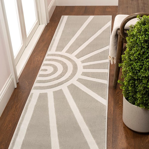 Aelius MidCentury Scandinavian Abstract Sun 2-Tone High-Low Beige/Cream 2 ft. x 8 ft. Runner Rug