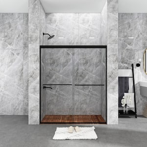 54 in. W x 70 in. H Double Sliding Framed Shower Door in Matte Black Finish with Clear Glass
