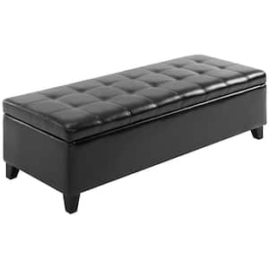 Black Faux Leather Tufted Storage Bench Ottoman