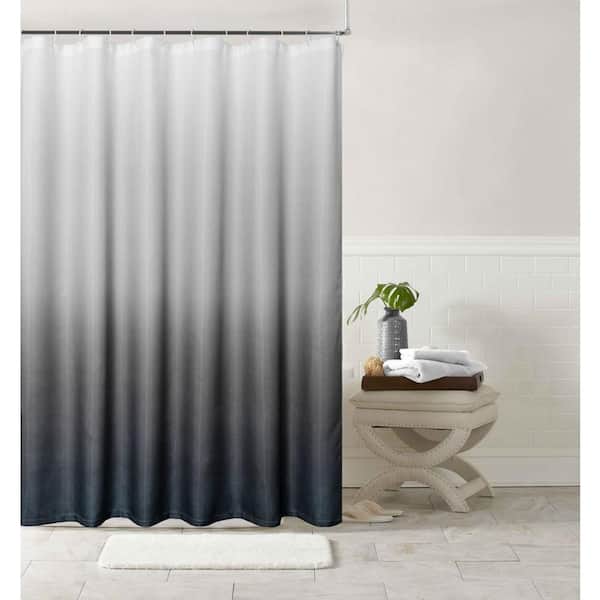 Dainty Home Shades Printed Fabric 3D Textured Gradient Colors Ombre Designed Fabric Shower Curtain 70" x 72" in Ombre Black